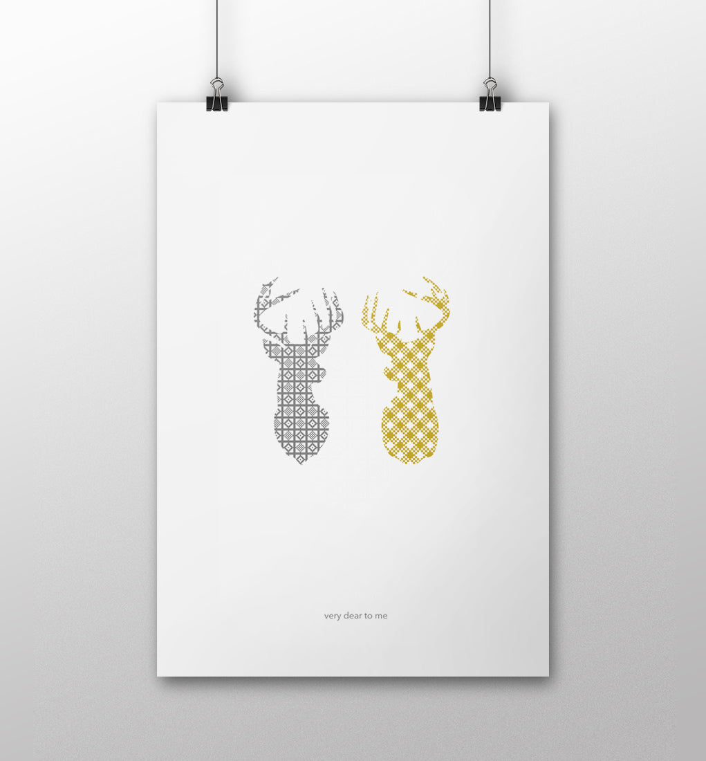Grey & mustard stag print