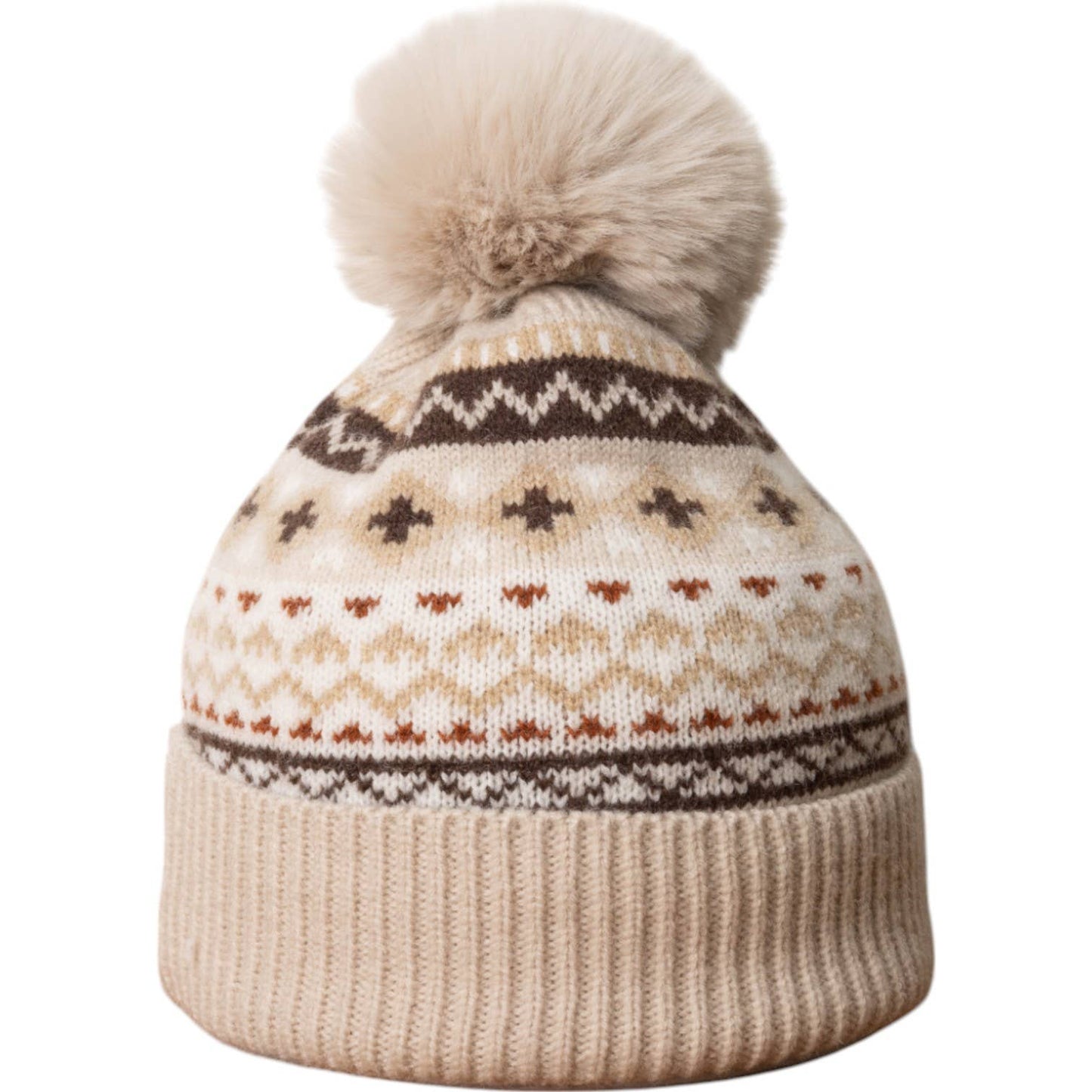 Unisex Beige Nordic Cosy Bobble Hat.