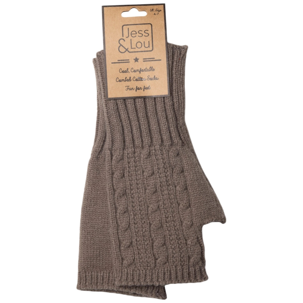Cappuccino Cosy Cable Knit Fingerless Gloves