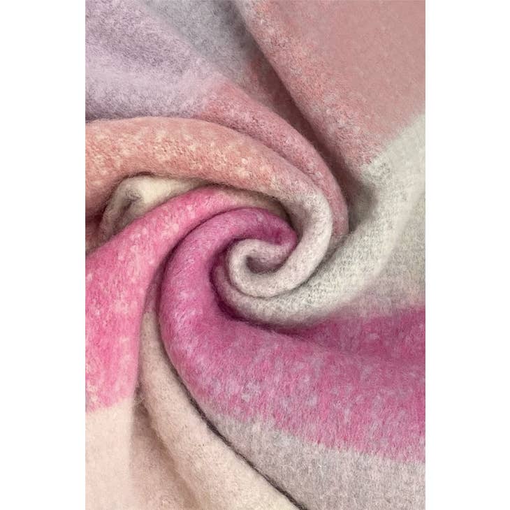 Soft Check Tassel Wrap Scarf - Pink/Lilac image 1