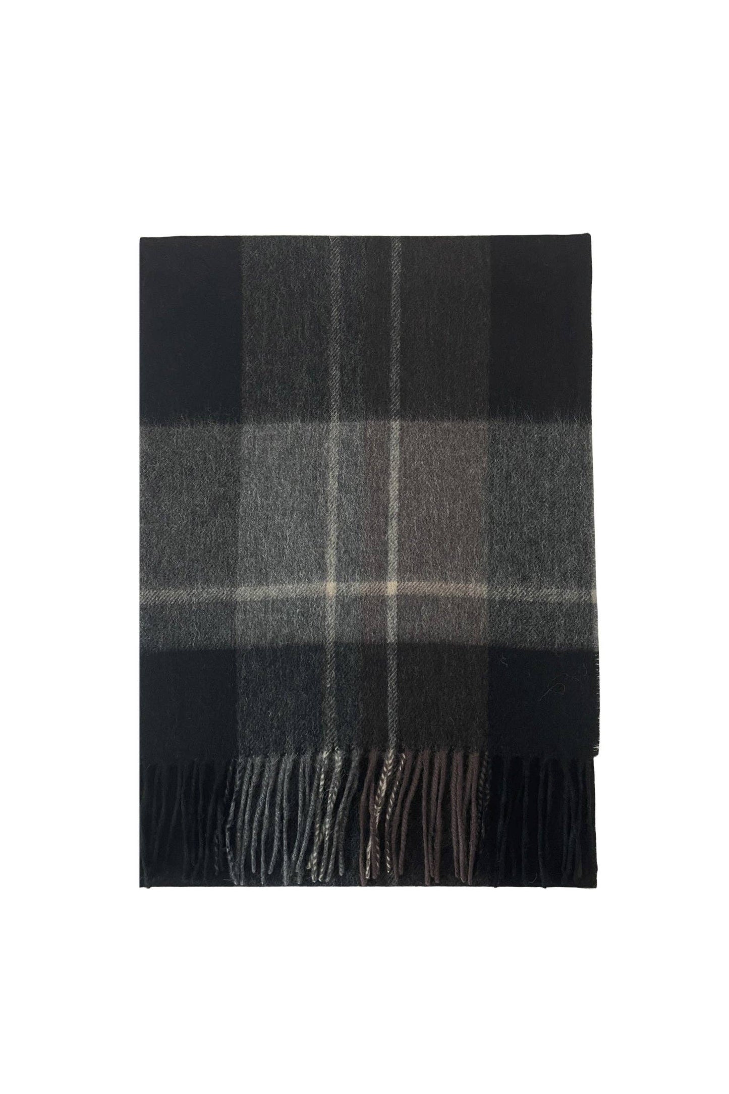 Unisex Stripe Check Wool Tassel Scarf: Black