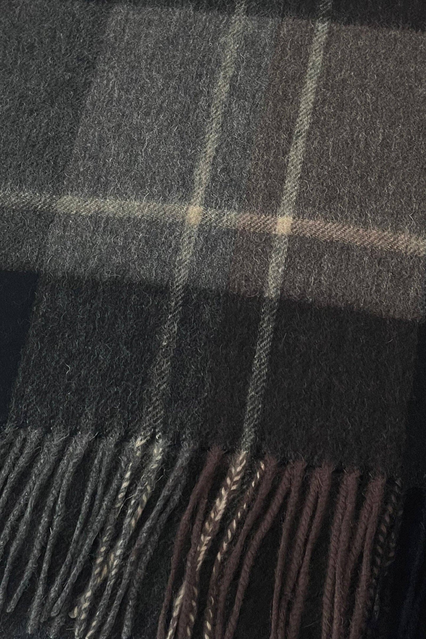 Unisex Stripe Check Wool Tassel Scarf: Black
