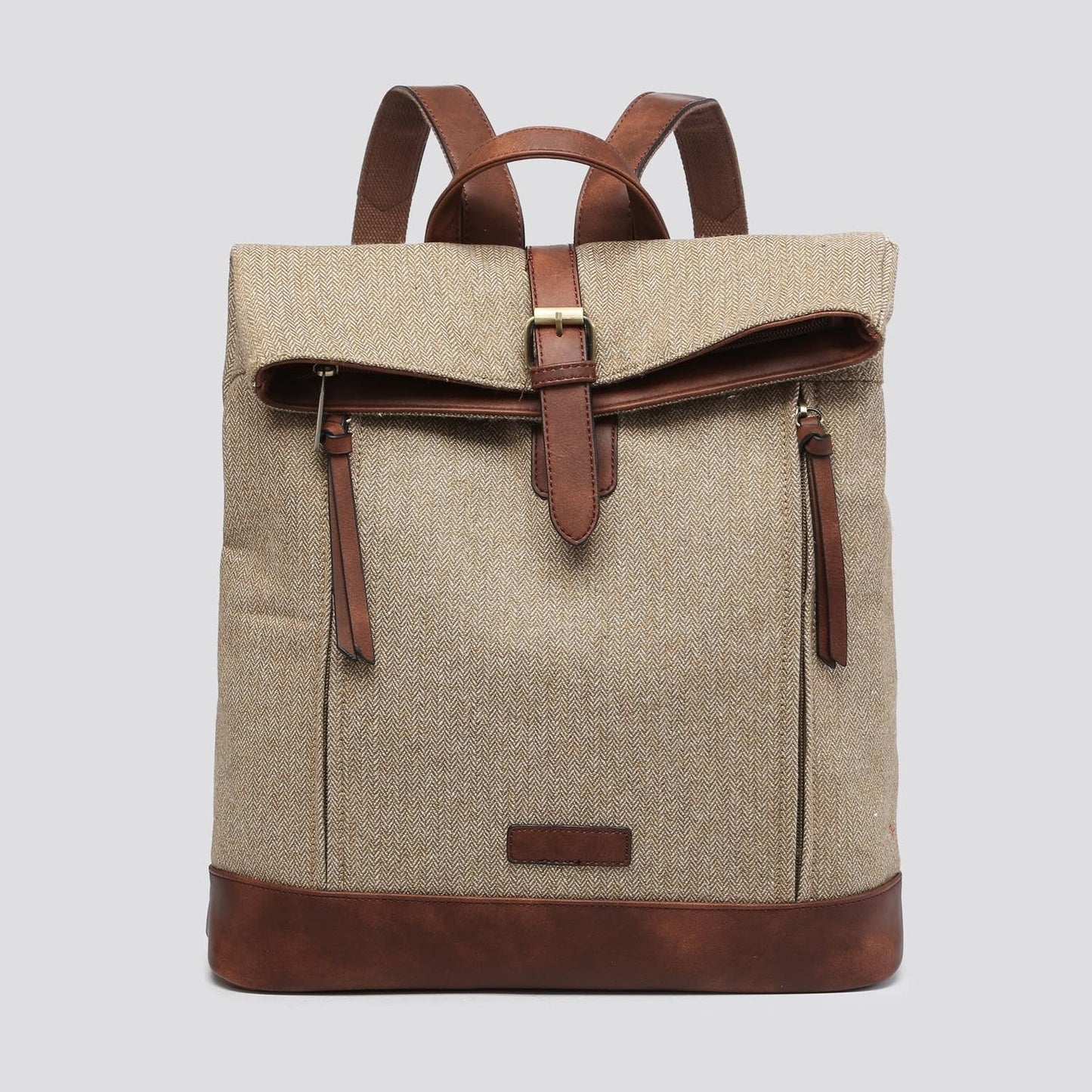 Tweed and Pu Rucksack: CAMEL