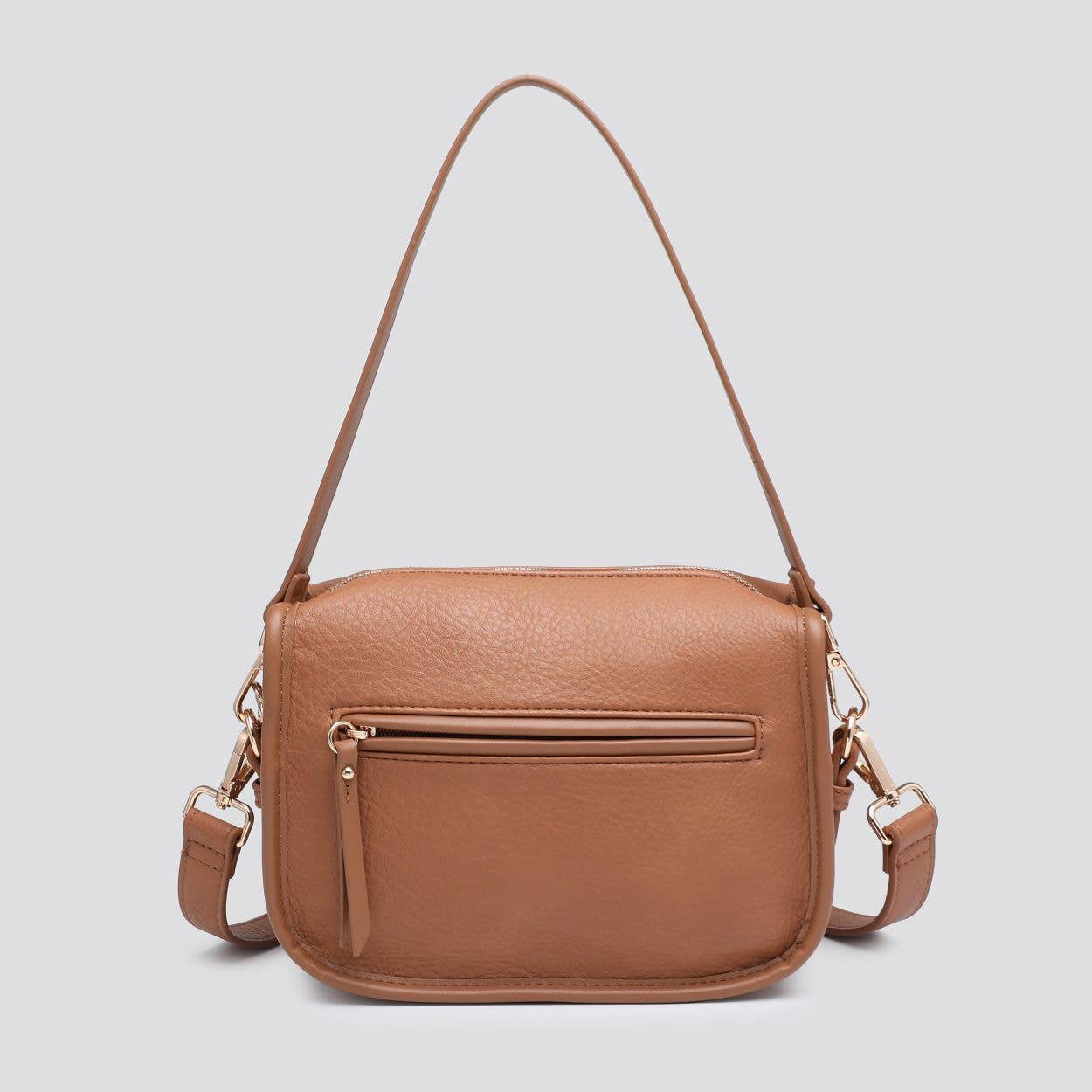 Faux Leather Crossbody Bag: BROWN
