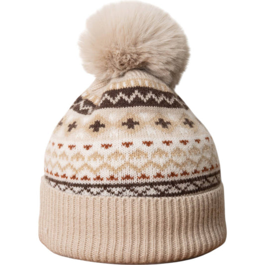 Unisex Beige Nordic Cosy Bobble Hat.