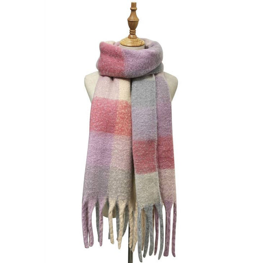 Soft Check Tassel Wrap Scarf - Pink/Lilac image 0