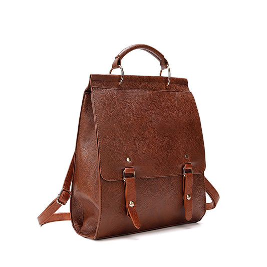Classic Two-toned Flap Over Backpack bag-  Brown