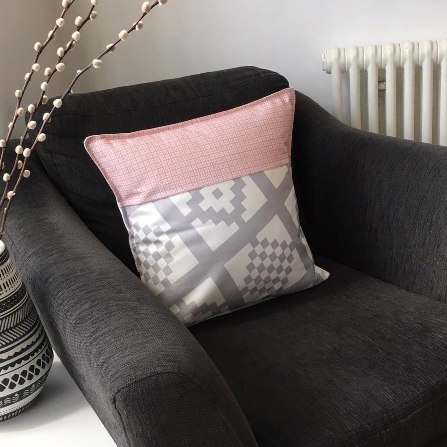 Pink/Grey Geo-print Cushion Cover image 0