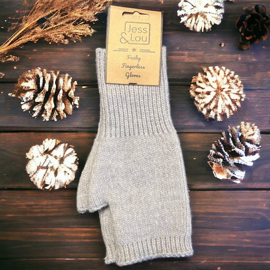 Warm & Classic: Plain Knit Fingerless Gloves: Light Grey