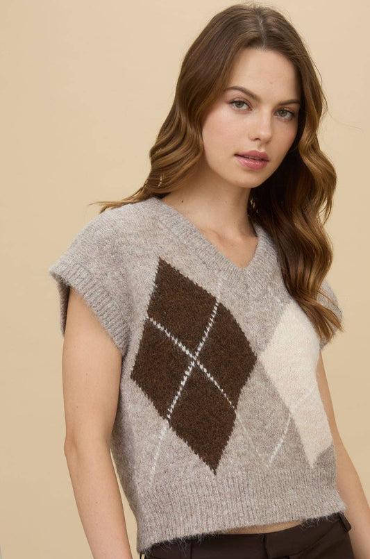Argyle Pattern V Neck Sweater Vest