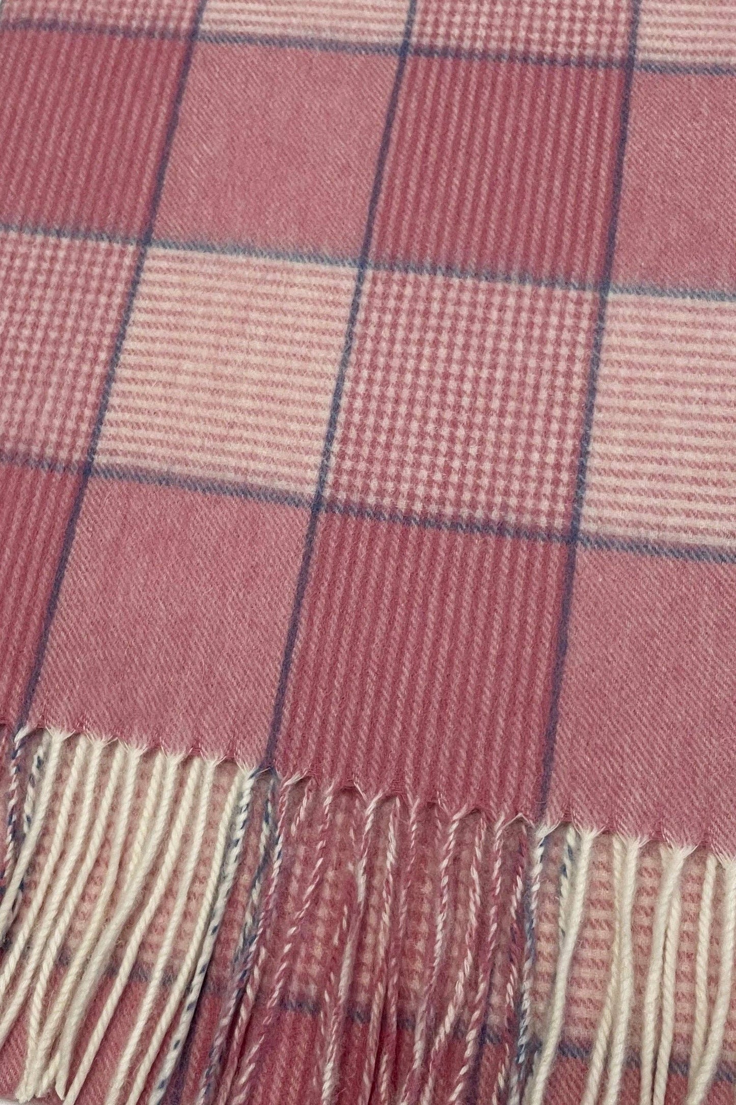 Houndstooth And Stripe Check Wool Tassel Scarf: Pink