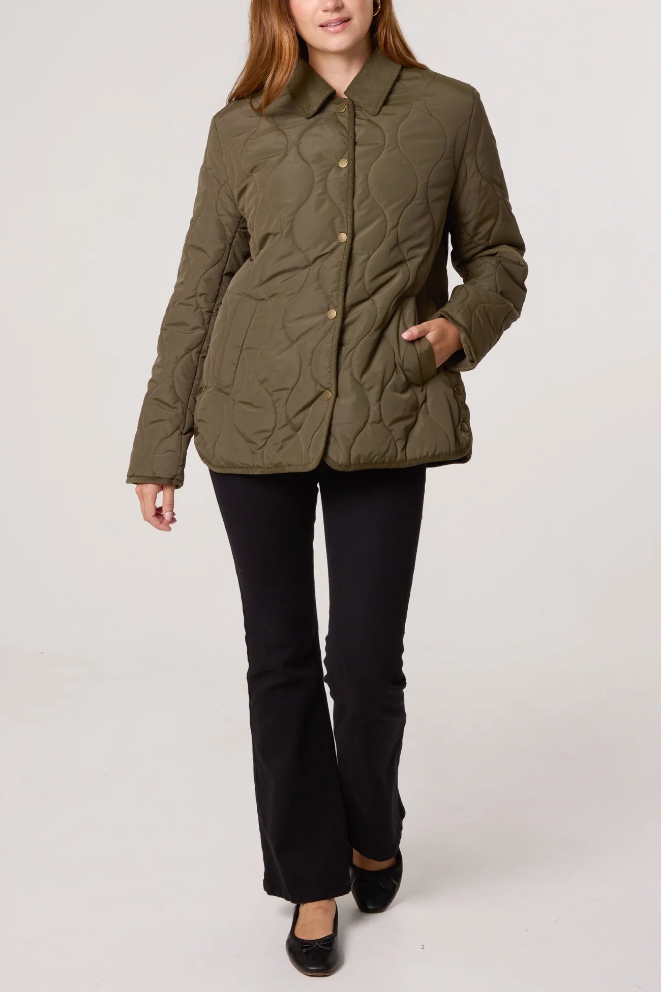 Onion quilted jacket with corduroy collar