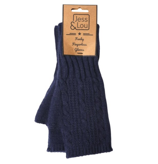 Cosy Fingerless Cable Knit Gloves – Warm & Stylish : Navy