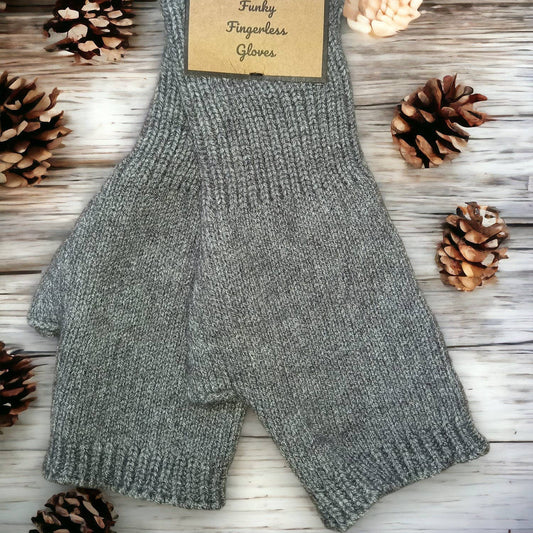 Warm & Classic: Plain Knit Fingerless Gloves: Dark Grey
