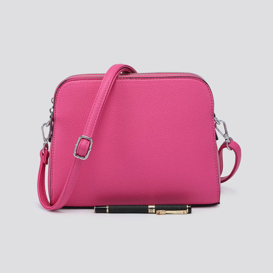 Vegan Leather Triple Compartment Crossbody Bag: Plum