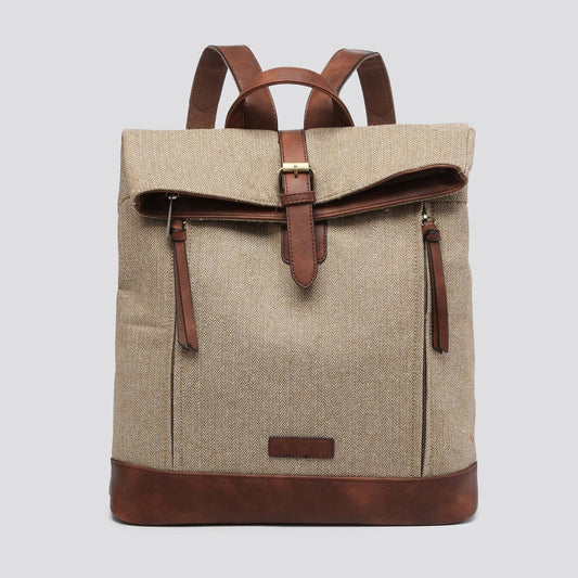Tweed and Pu Rucksack: CAMEL
