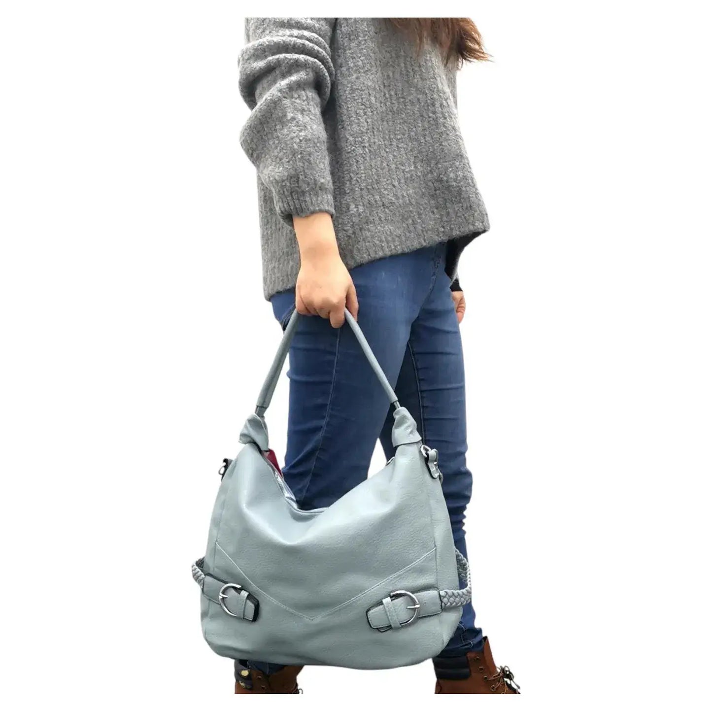 Big Slouch Bag with Braid and Buckle Details: Blue