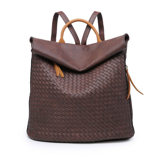 Woven Vegan Leather Rucksack: COFFEE