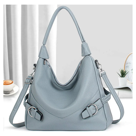 Big Slouch Bag with Braid and Buckle Details: Blue