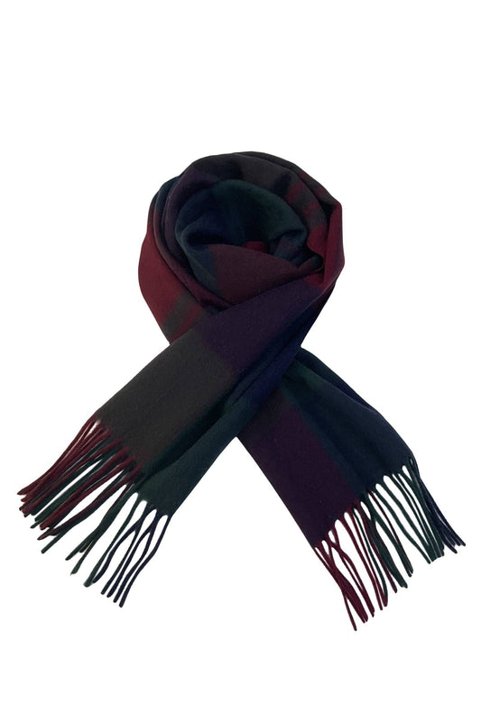 Large Check Wool Tassel Scarf: Green / Red