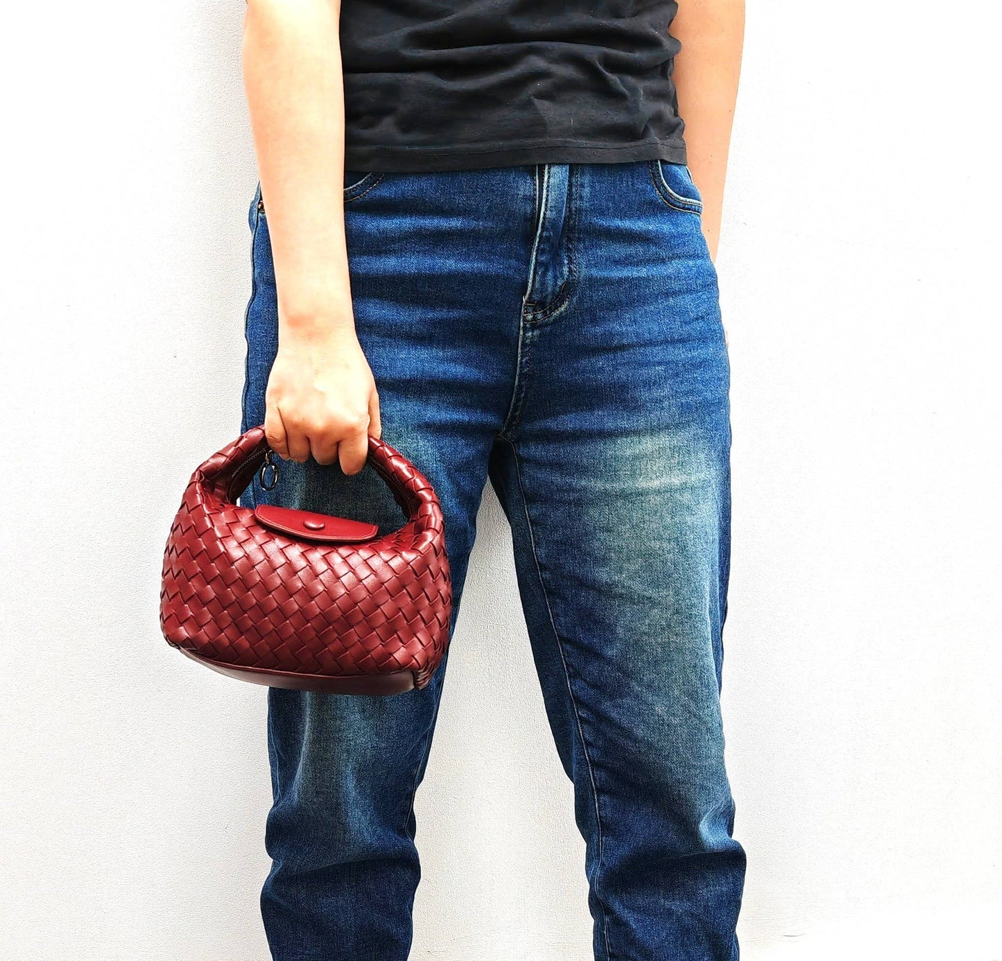 Handmade Woven Premium Pu Soft Small 3 Way Bag